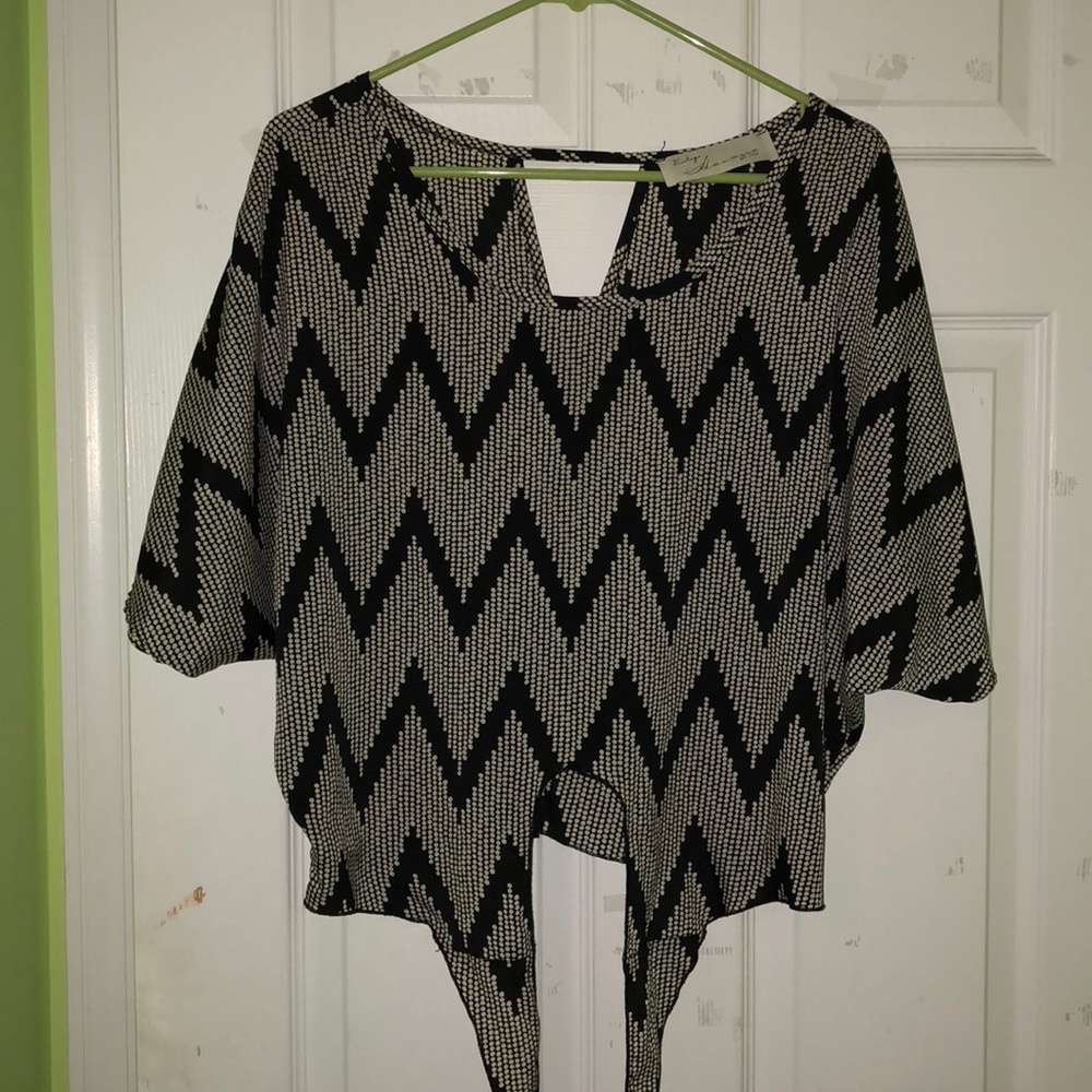 Black & White Tie Front Blouse
